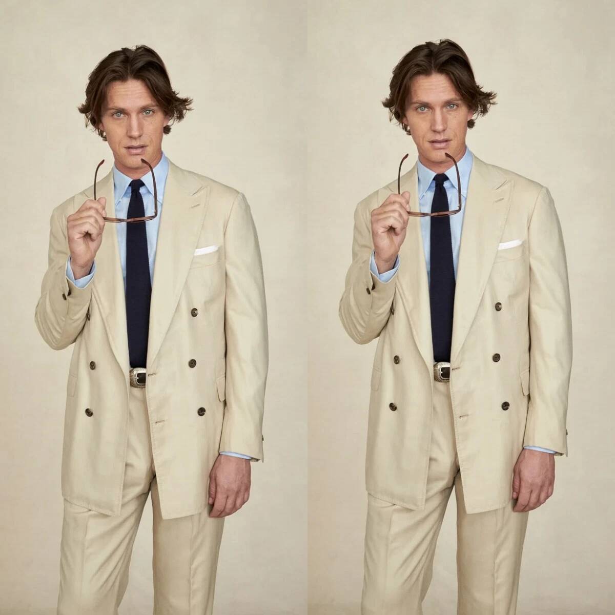 Beige Wide Peak Lapel Double B - Tailored Trouser Wide 评论和价格
