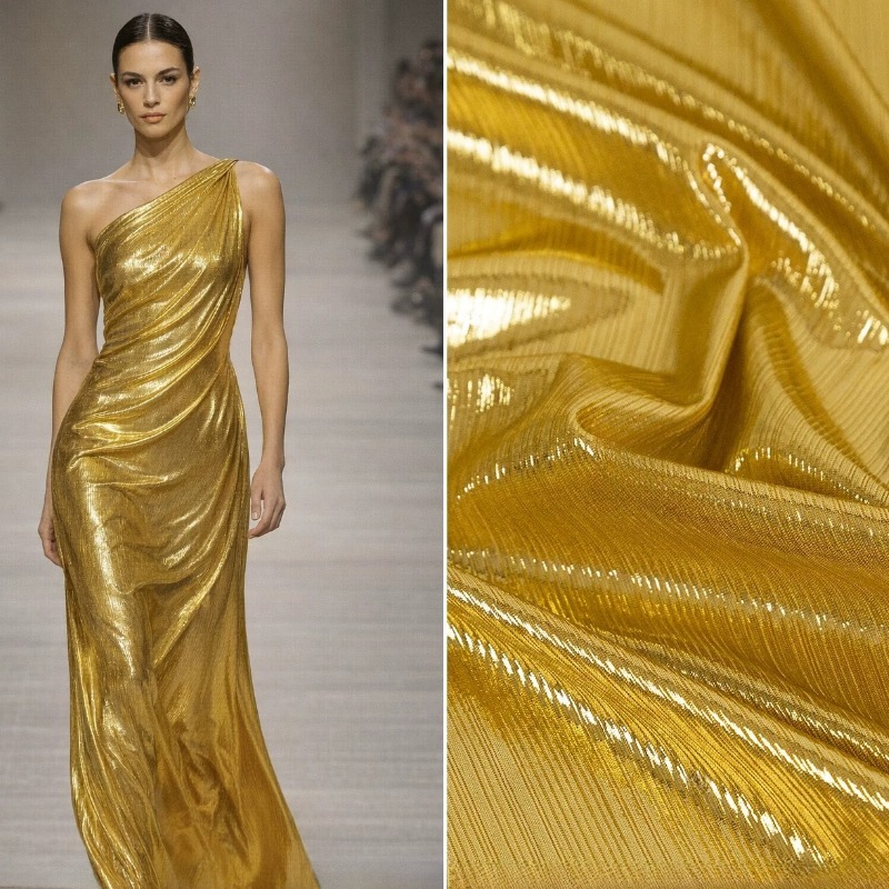 Golden Yellow Ribbed Knit Fabr - Evening Gown 评论和价格