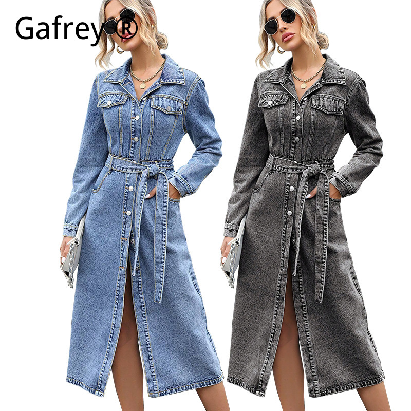 Women Long Sleeve Denim Dress  - Midi Dress 评论和价格