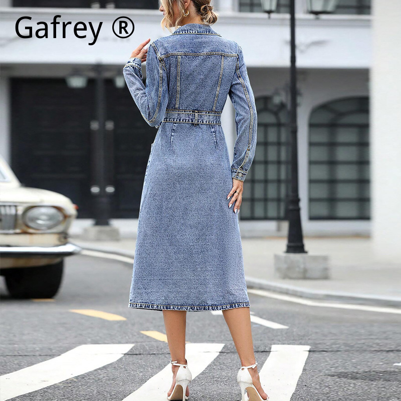 Women Long Sleeve Denim Dress  - Midi Dress 评论和价格