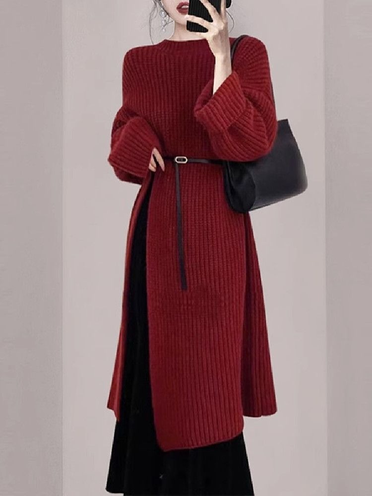 Women Elegant Red Knit Dress A - Women'S Red Formal Wear 评论和价格
