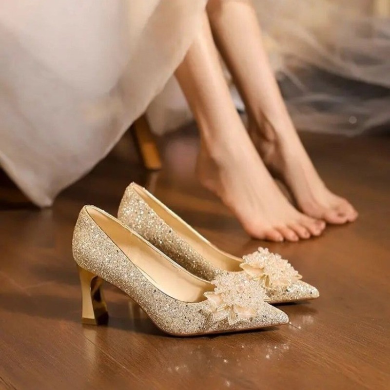 Rhinestone Flower Block Heel S - Pump Heel Block 评论和价格